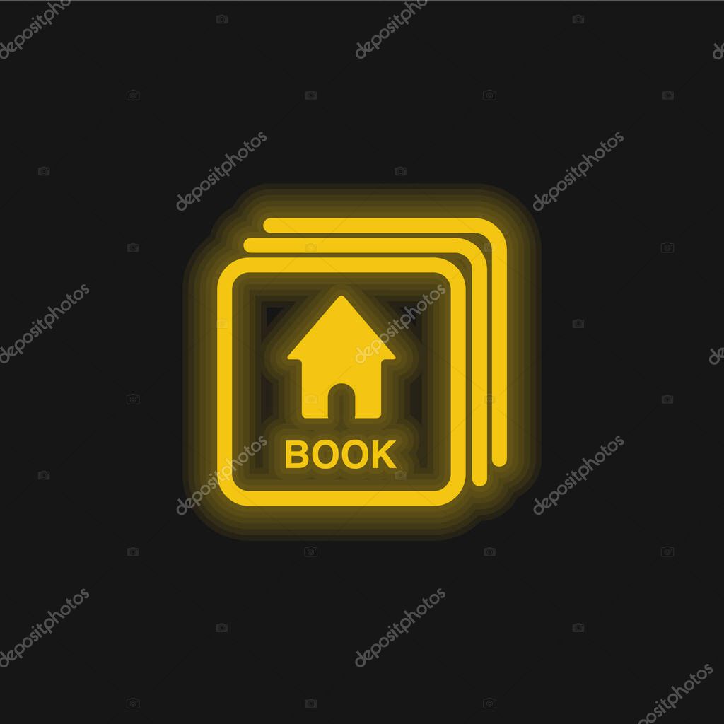 Baby Flash Cards With Book Image yellow glowing neon icon