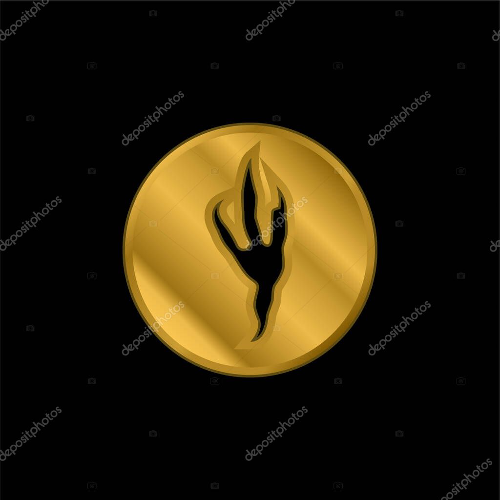 Bird Print gold plated metalic icon or logo vector