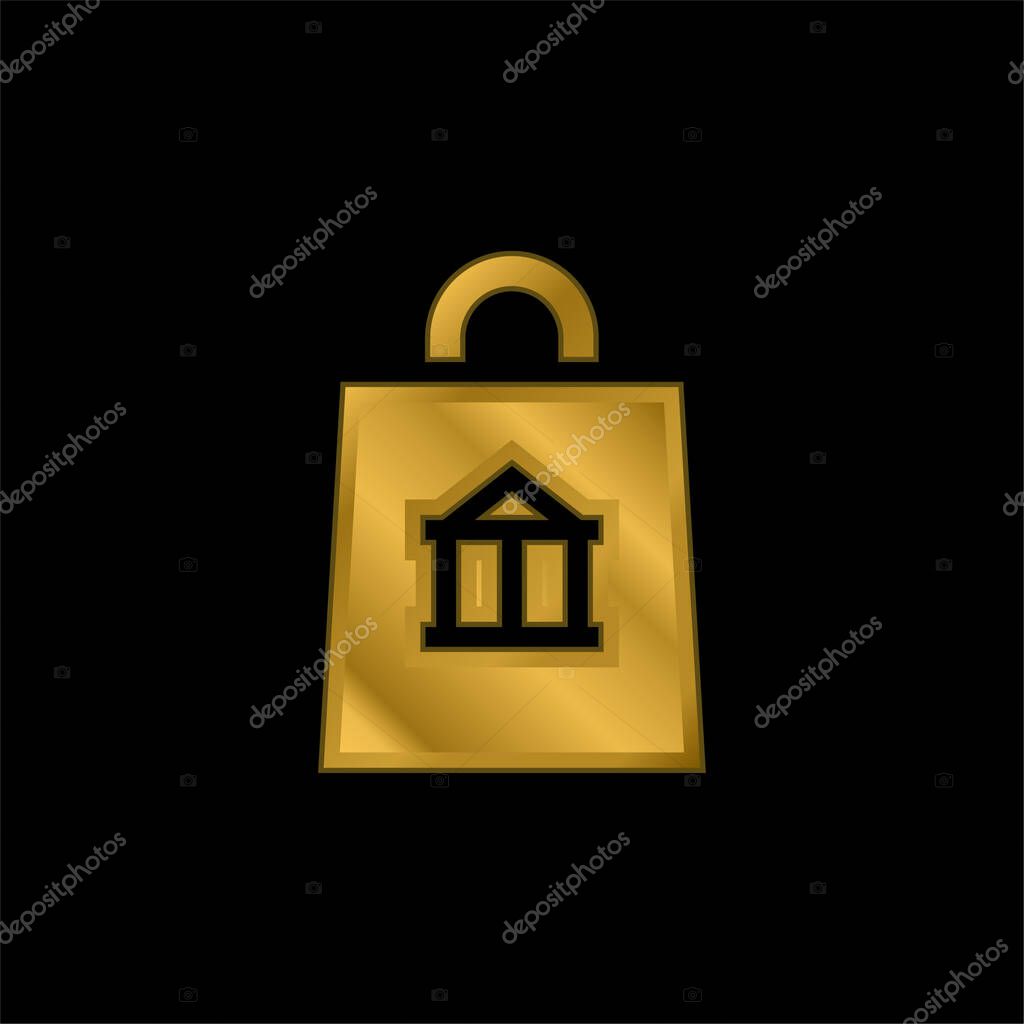 Bag gold plated metalic icon or logo vector