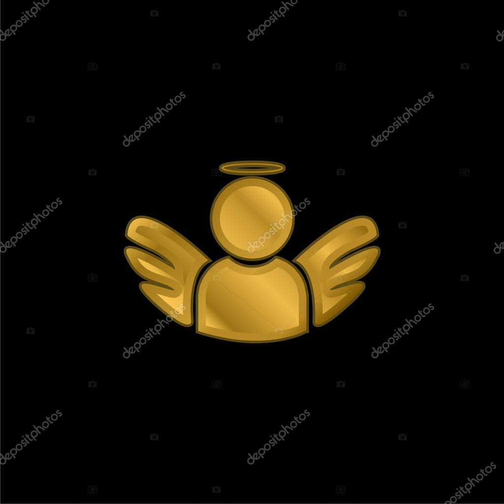 Angel With Wings And Halo gold plated metalic icon or logo vector