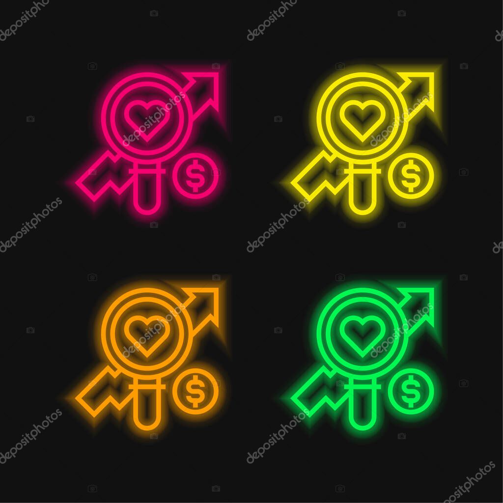 Analysis four color glowing neon vector icon