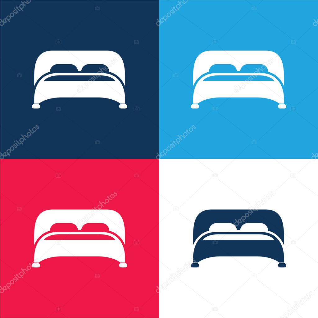 Bed With Two Pillows Bottom View blue and red four color minimal icon set