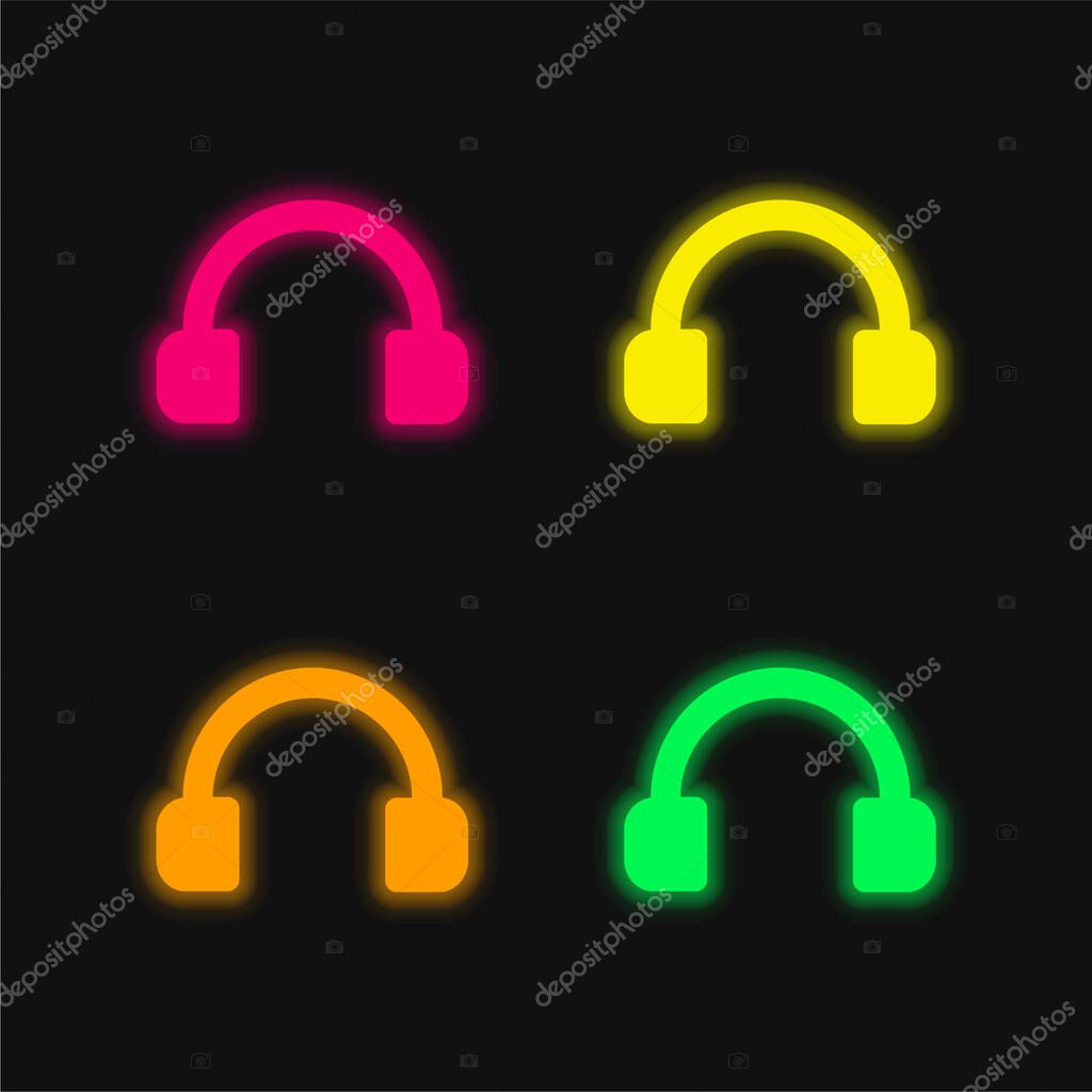 Audio Headset Tool four color glowing neon vector icon