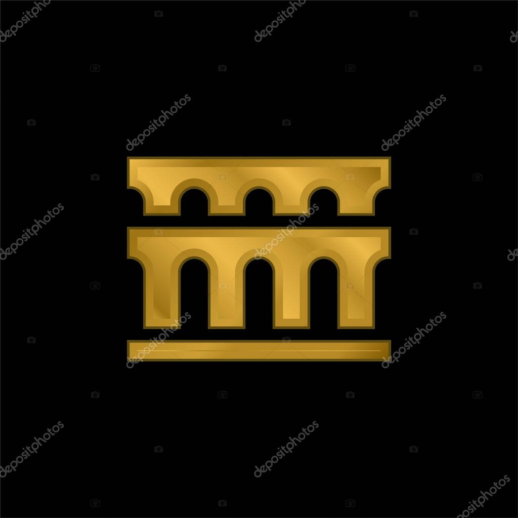 Aqueduct gold plated metalic icon or logo vector