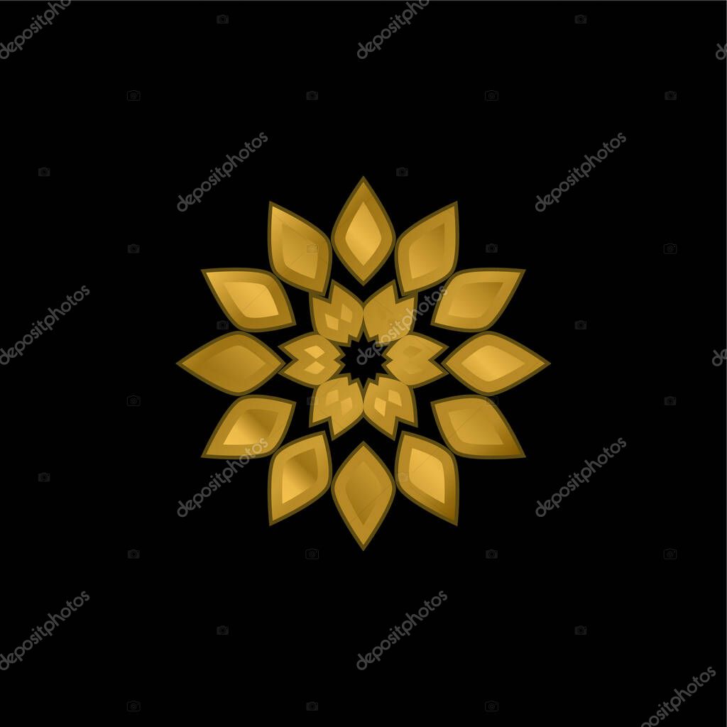 Big Flower gold plated metalic icon or logo vector