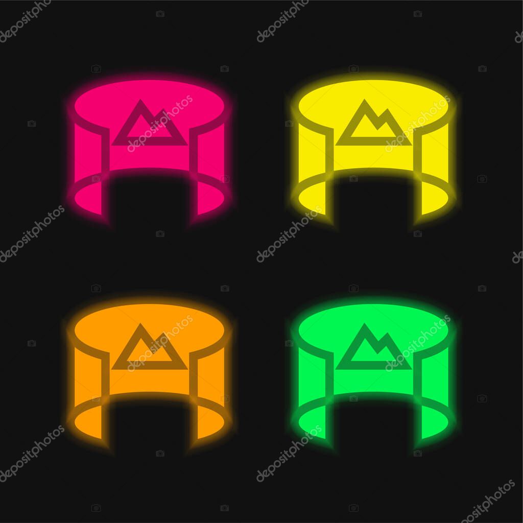 360 View four color glowing neon vector icon