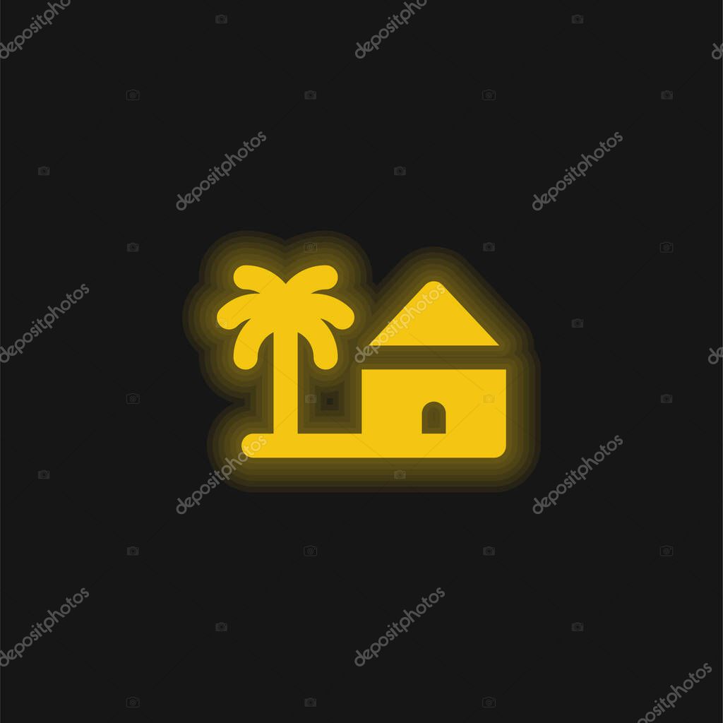 Beach yellow glowing neon icon