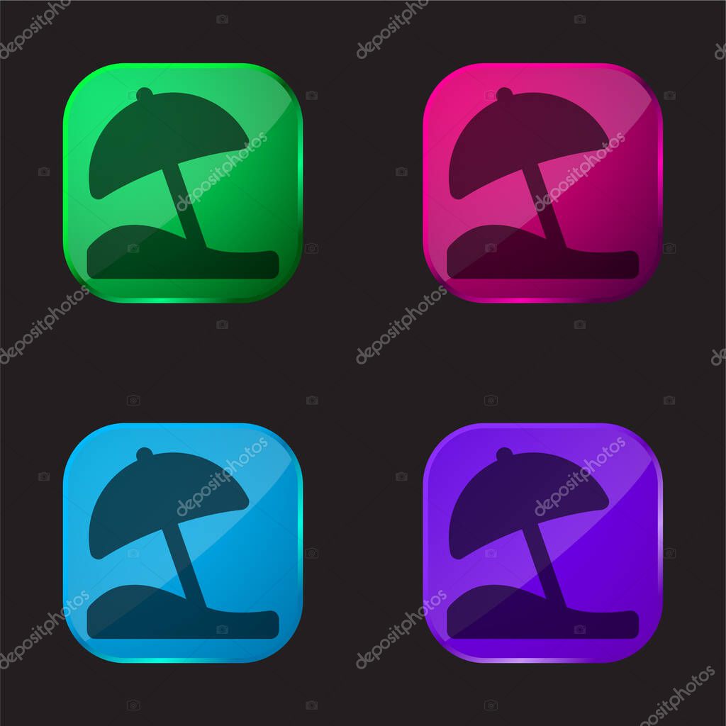 Beach Umbrella four color glass button icon