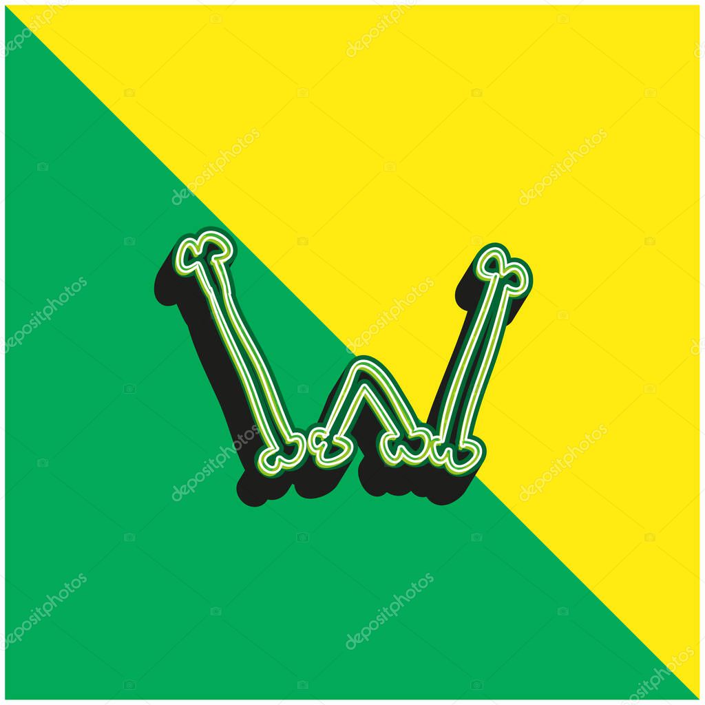 Bones W Outlined Letter Of Halloween Typography Green and yellow modern 3d vector icon logo