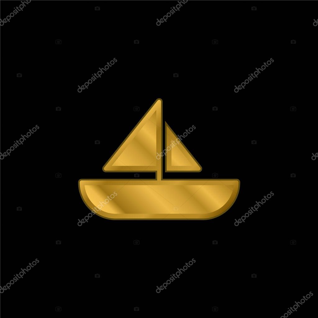 Boat gold plated metalic icon or logo vector