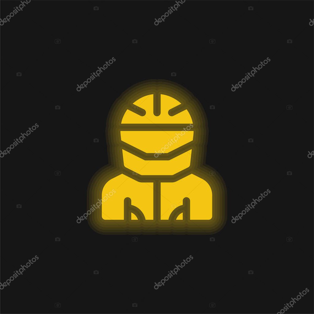 Biker yellow glowing neon icon
