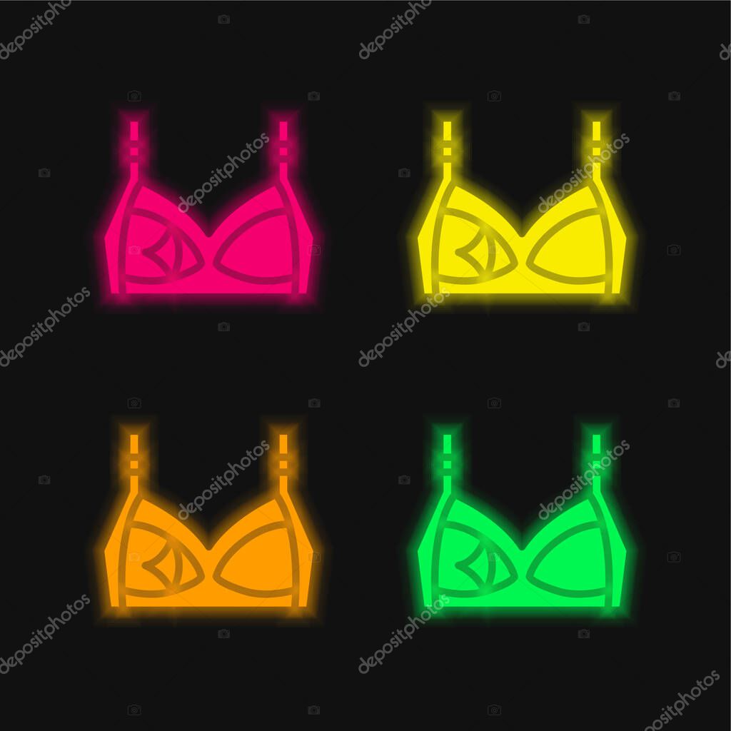 Bra four color glowing neon vector icon