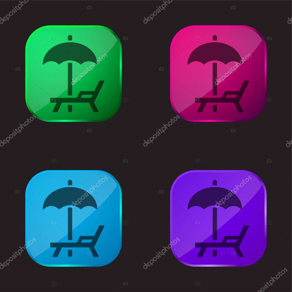 Beach Umbrella And Hammock four color glass button icon