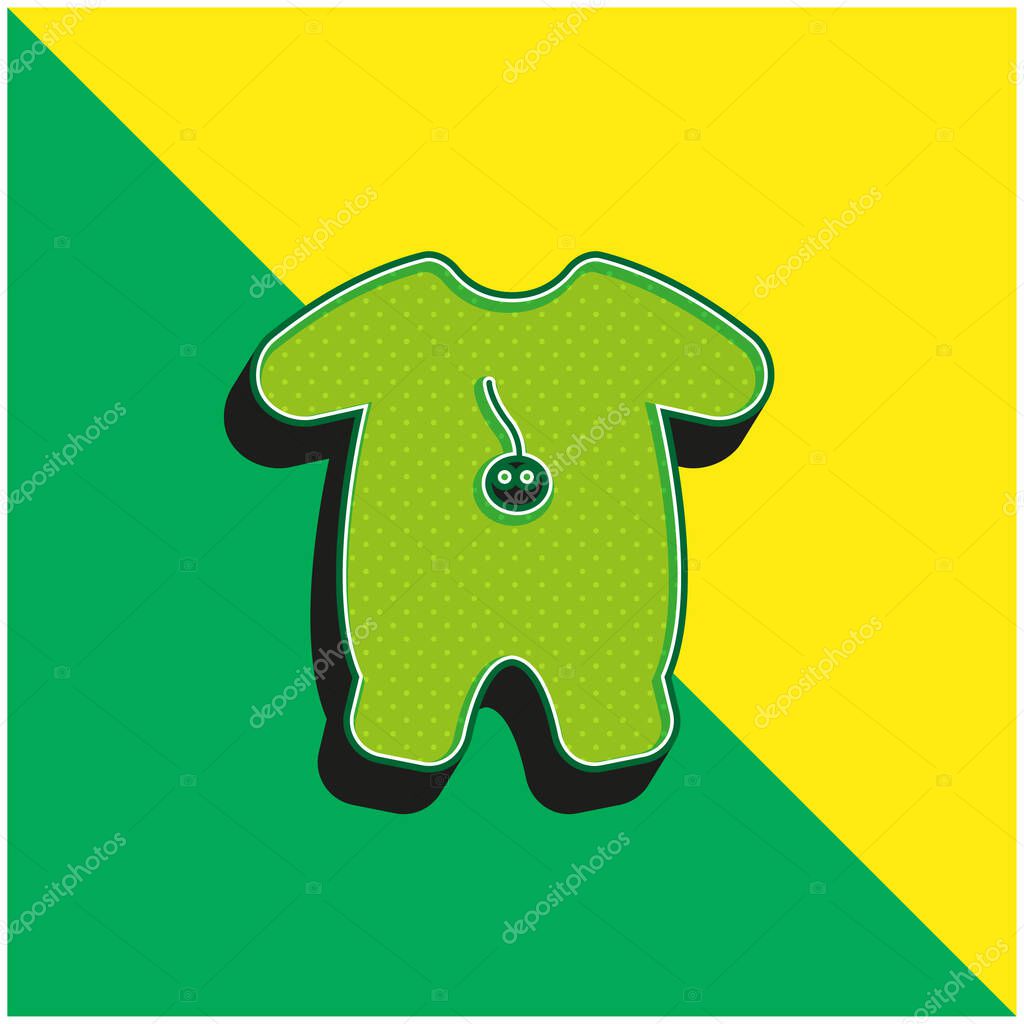 Baby Outfit With Cartoon Design Green and yellow modern 3d vector icon logo