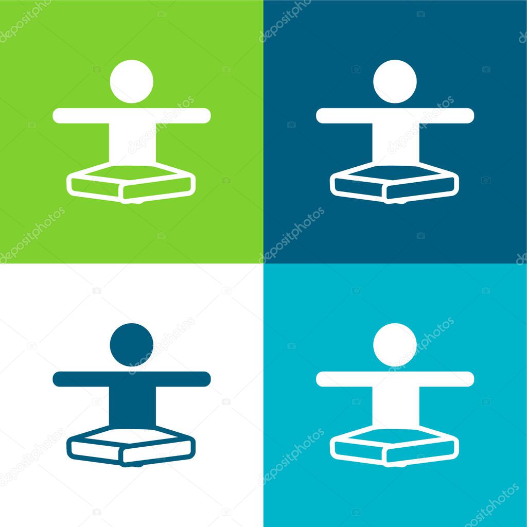 Boy In Lotus Position Stretching Arms Flat four color minimal icon set