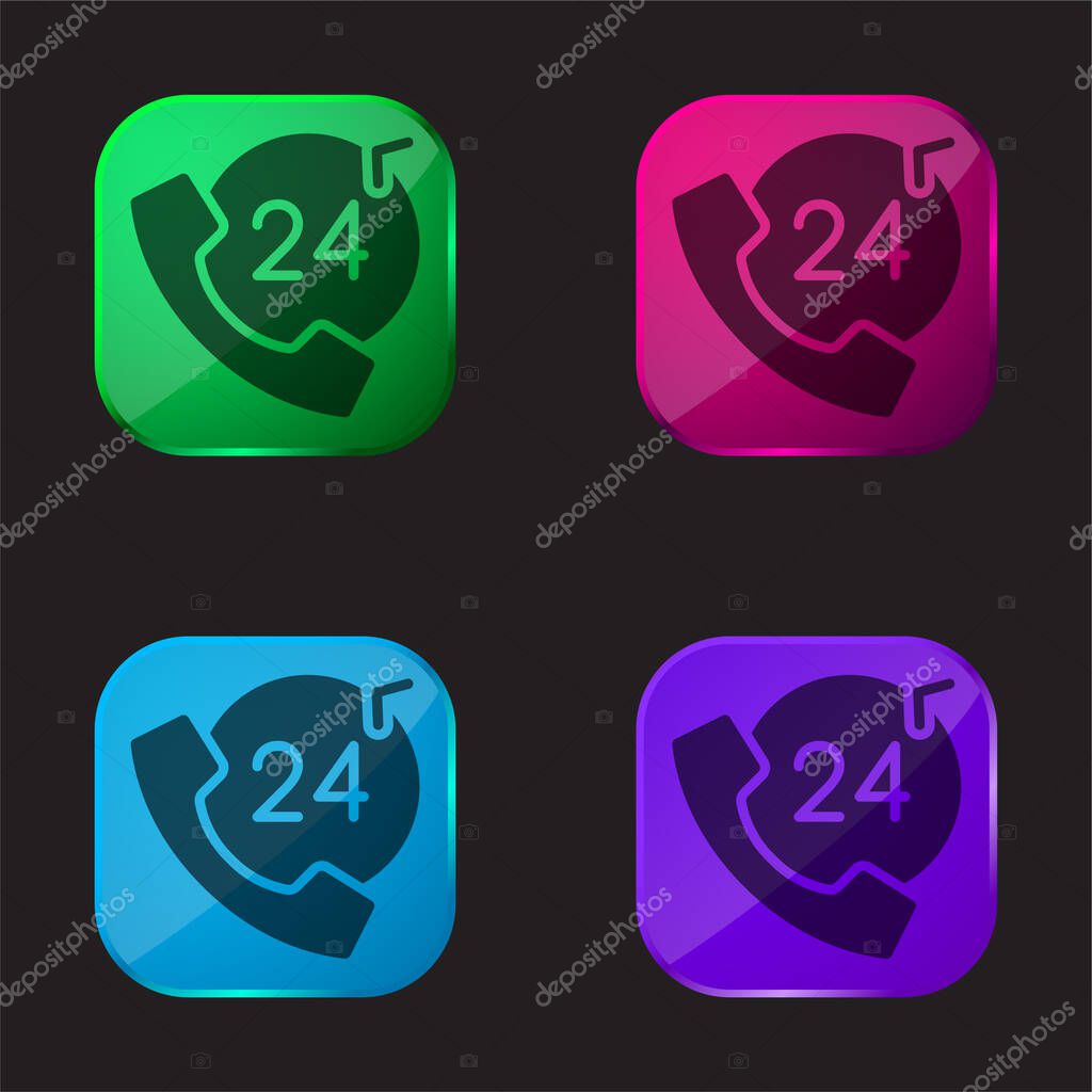 24 Hours four color glass button icon