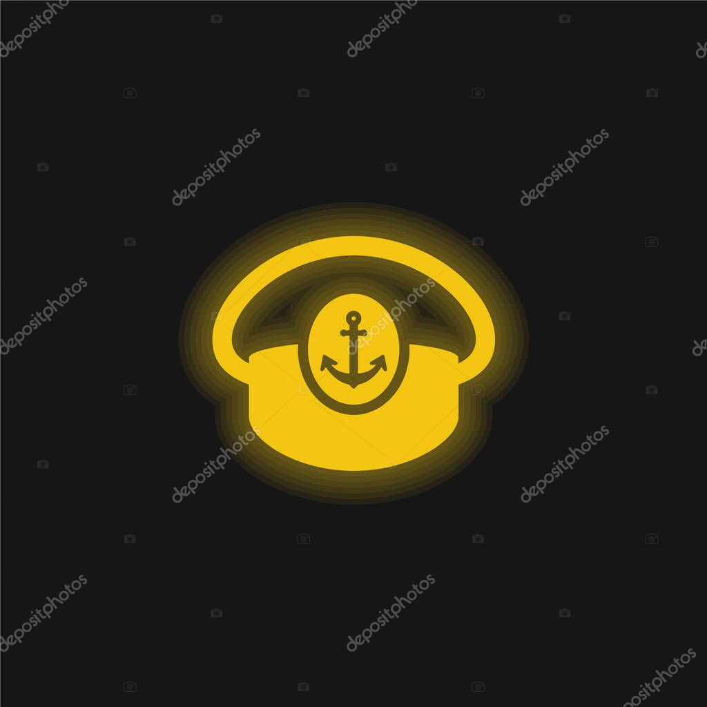Boat Captain Hat yellow glowing neon icon