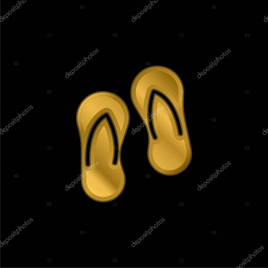 Beach Slippers gold plated metalic icon or logo vector