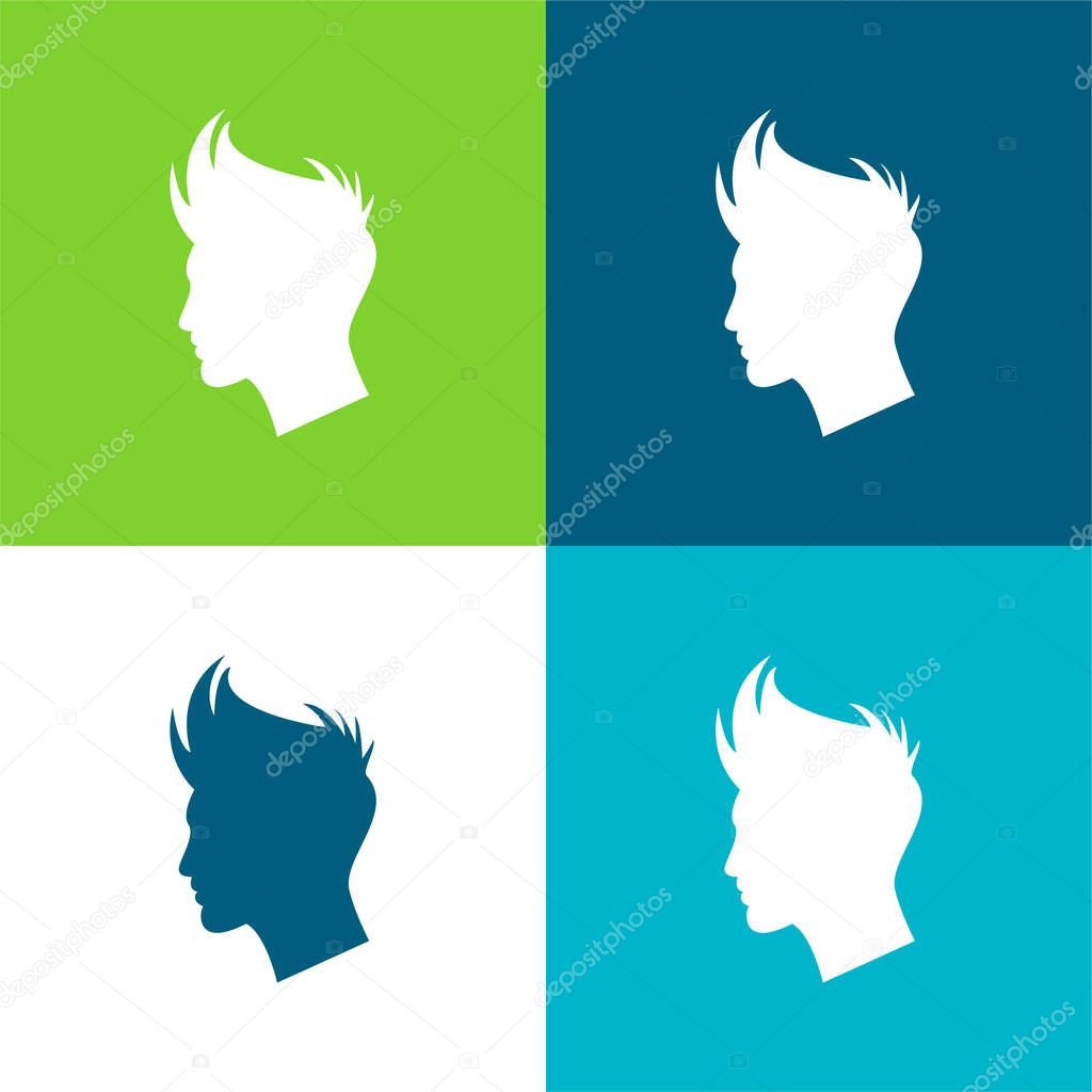 Boy Hair Shape Flat four color minimal icon set