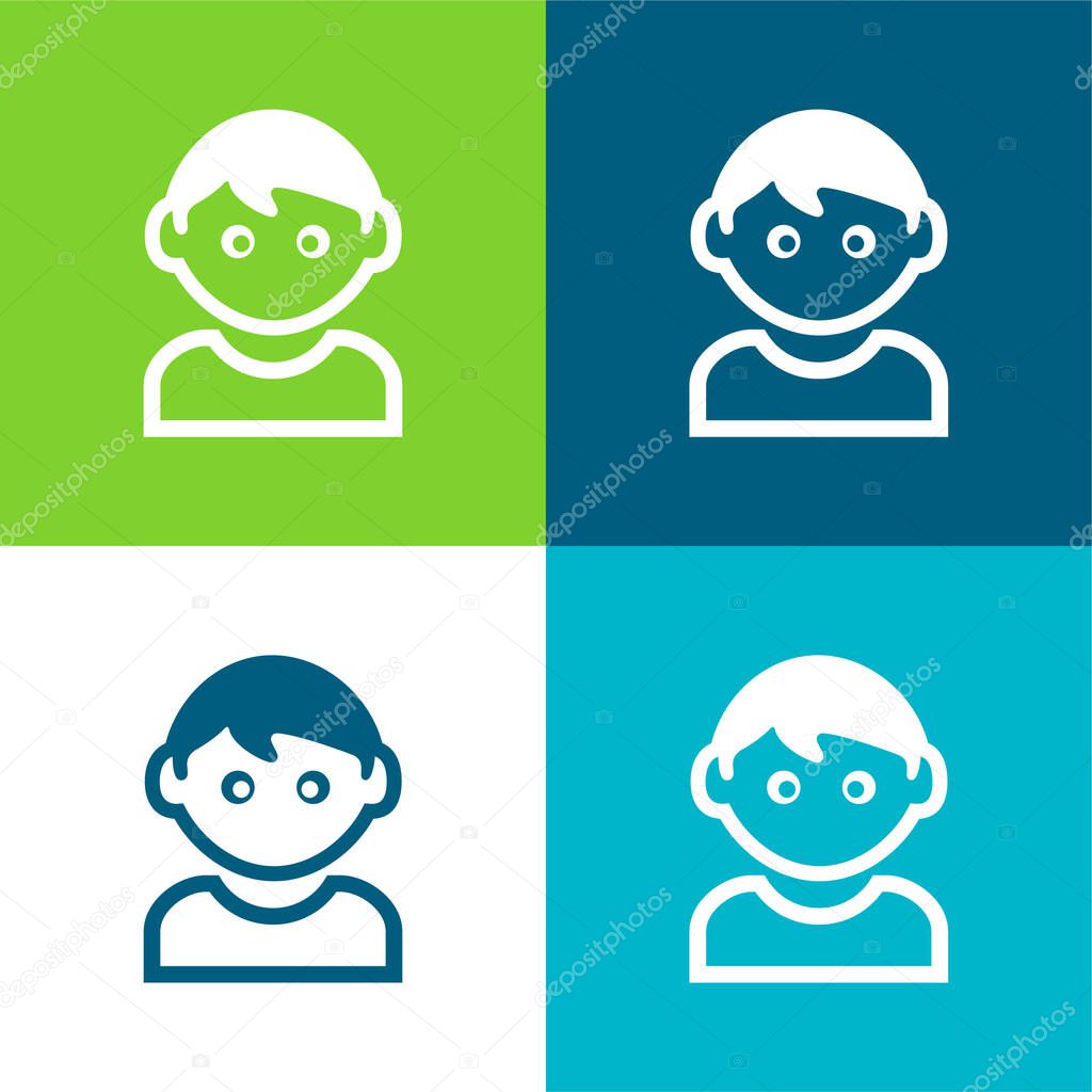 Boy With White T Shirt Flat four color minimal icon set