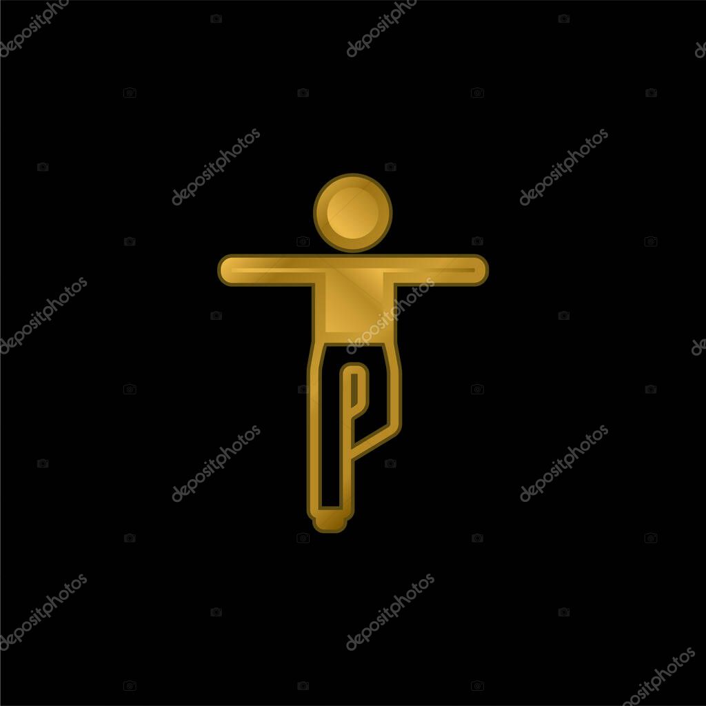 Boy Balance Position gold plated metalic icon or logo vector