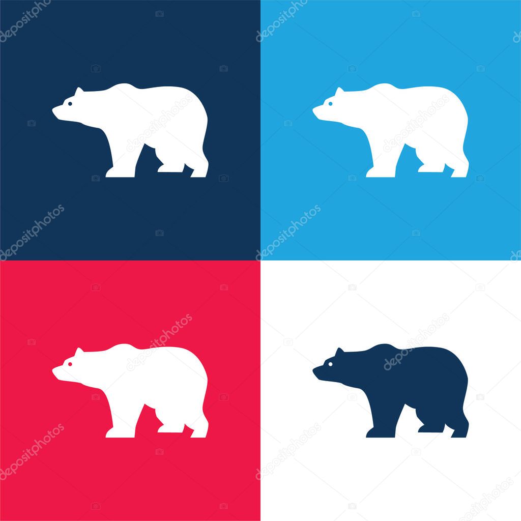 Bear Side View Silhouette blue and red four color minimal icon set