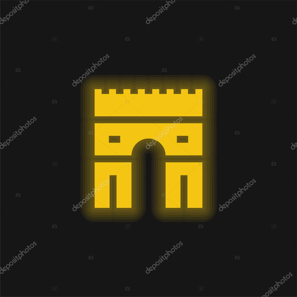 Arc De Triomphe yellow glowing neon icon