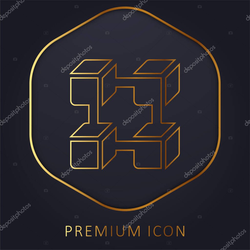 Blockchain golden line premium logo or icon