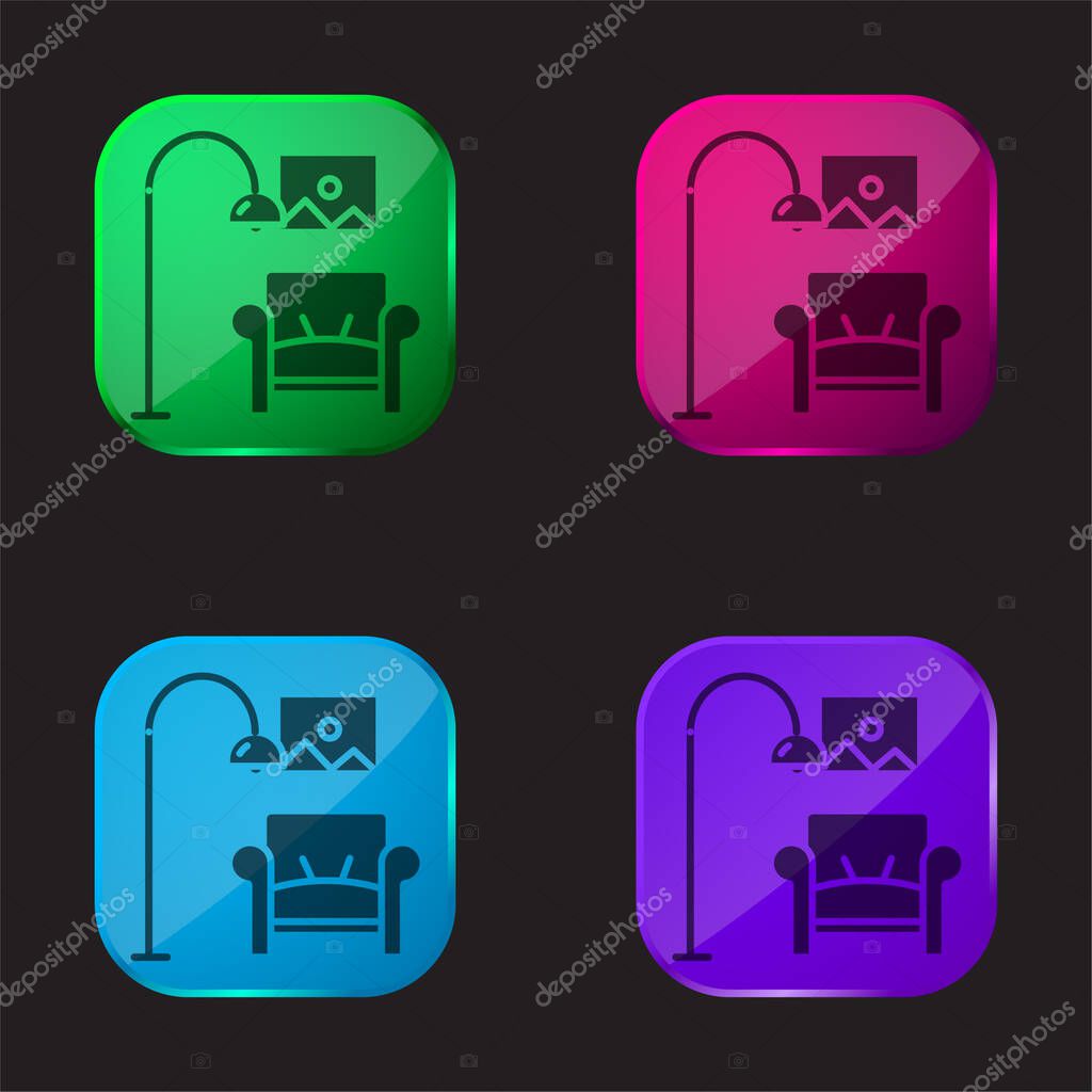 Armchair four color glass button icon