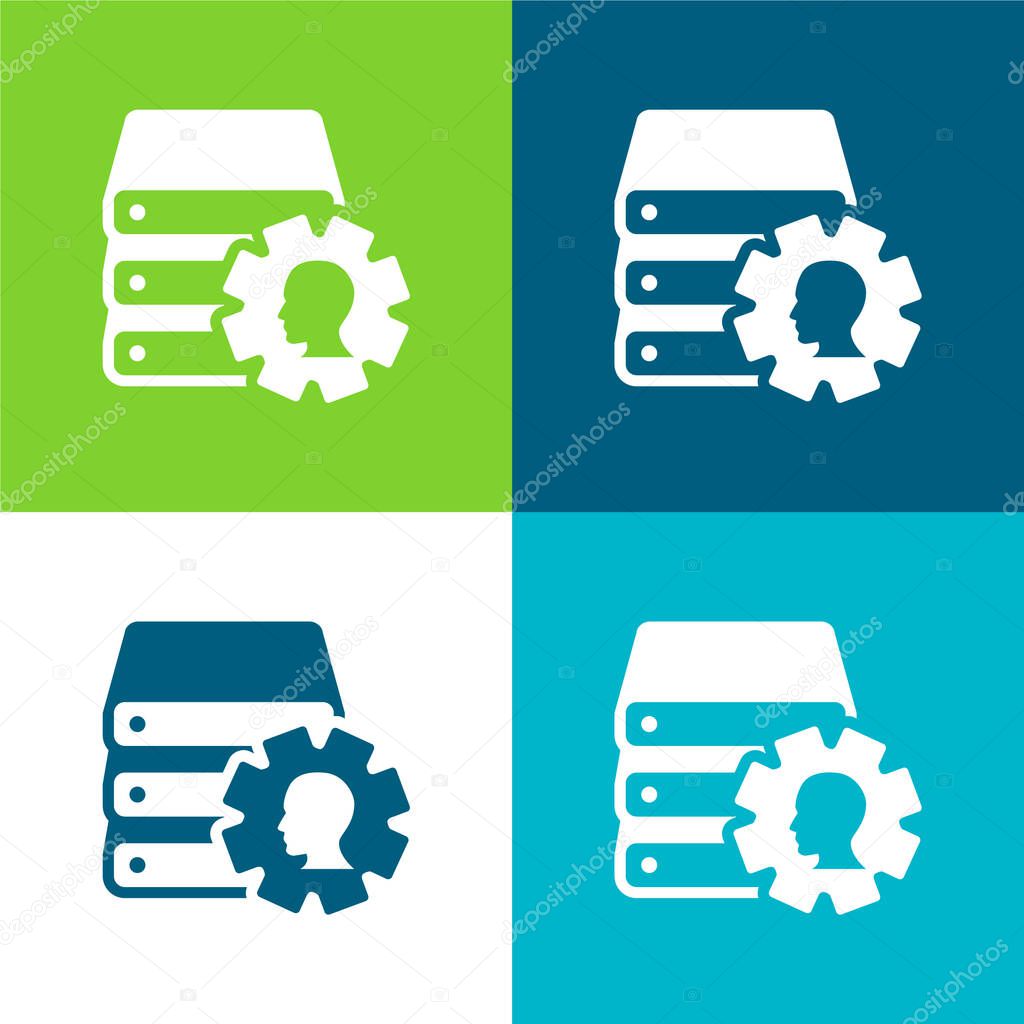 Books Stack With Cogwheel And Male Side View Image Flat four color minimal icon set