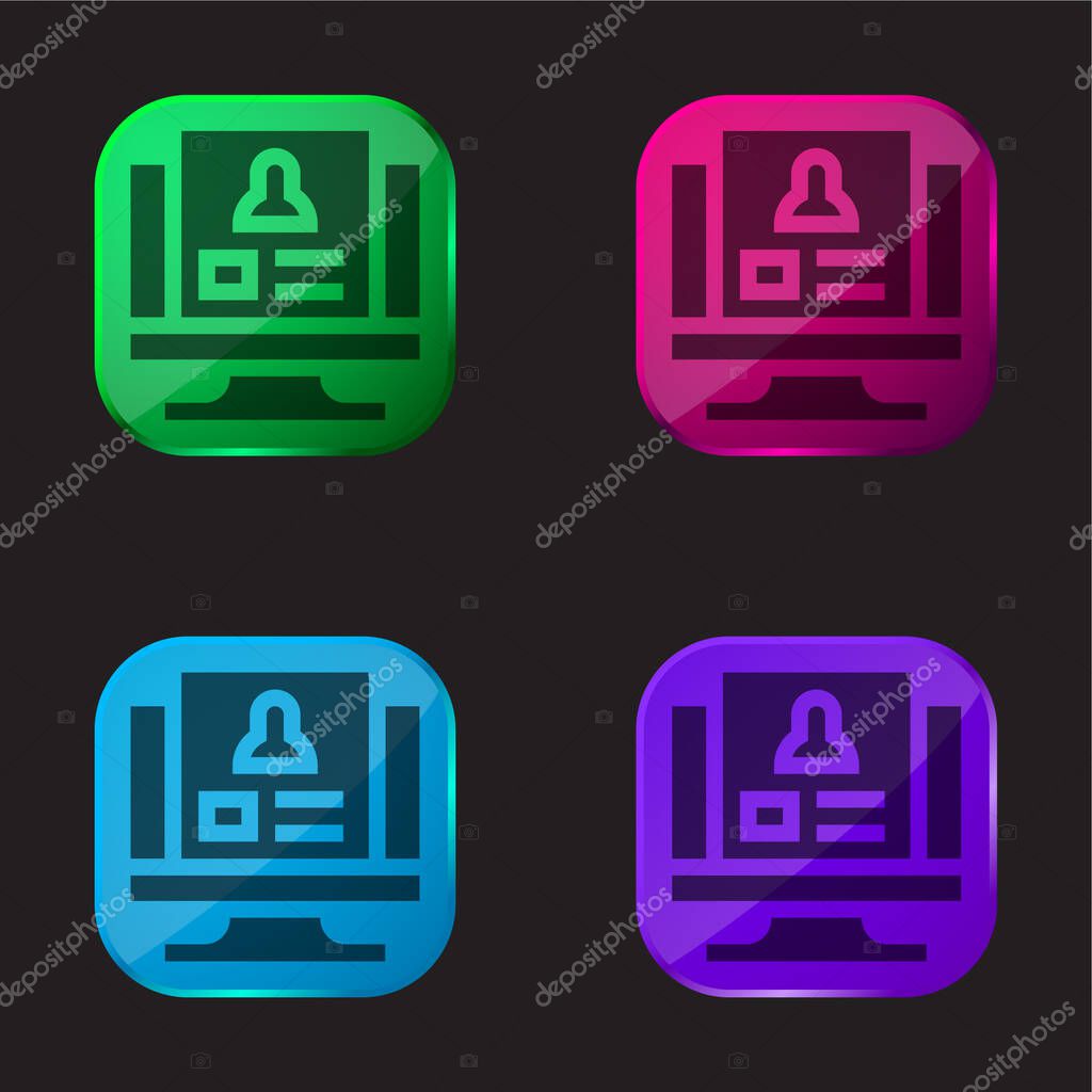 Background Check four color glass button icon