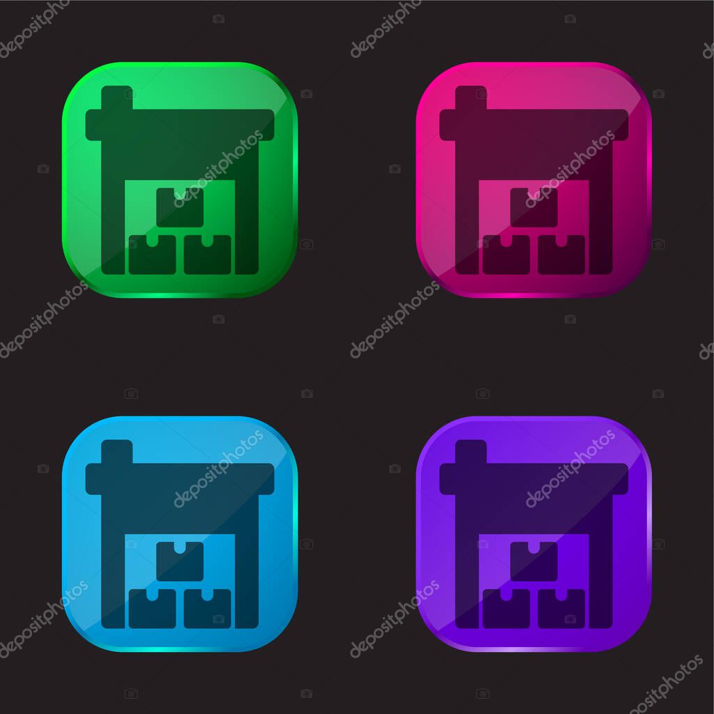 Boxes four color glass button icon