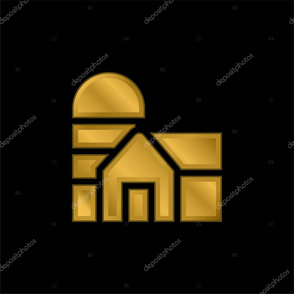 Barn gold plated metalic icon or logo vector
