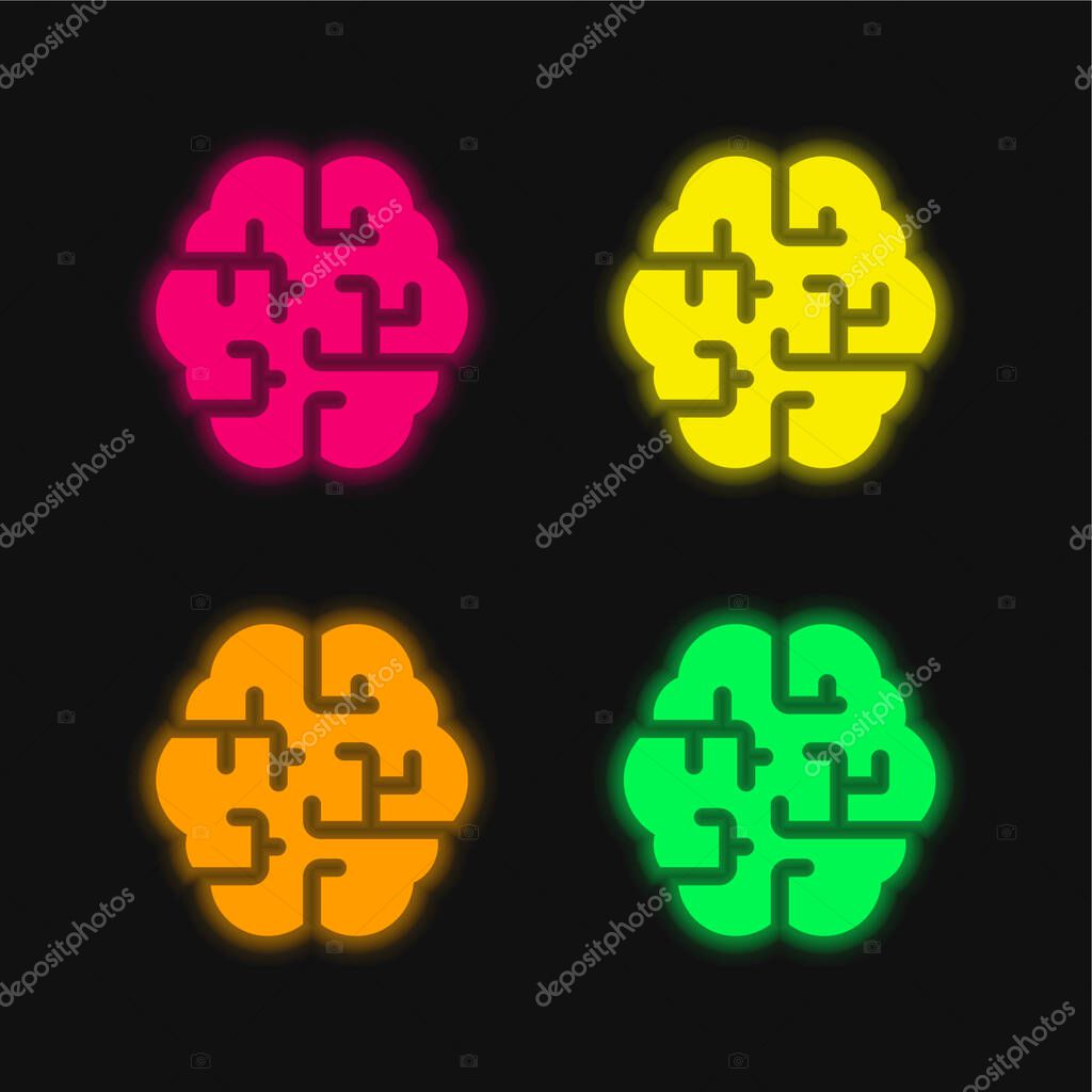 Brain four color glowing neon vector icon
