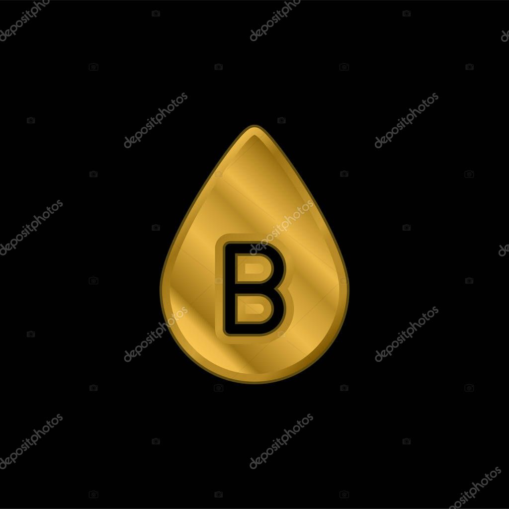 B Blood Type gold plated metalic icon or logo vector