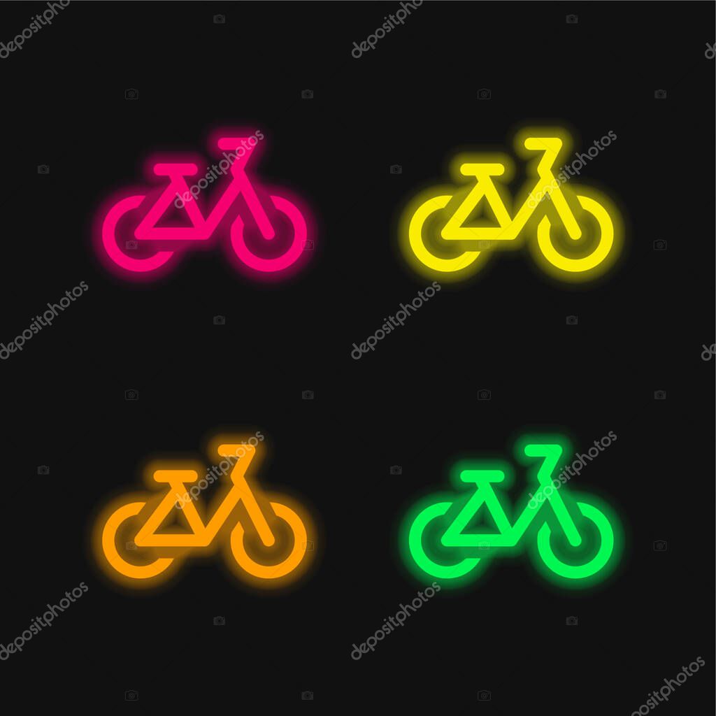 Bicycle four color glowing neon vector icon