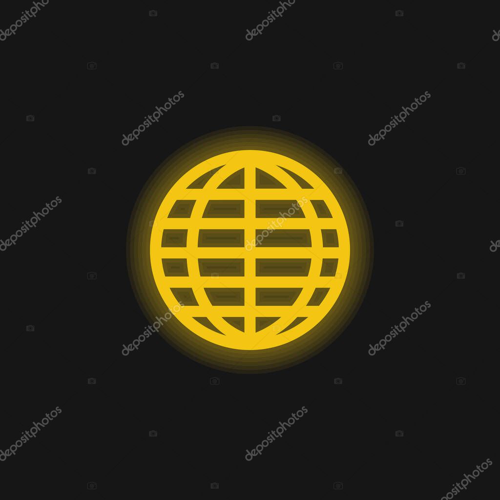 Big Globe Grid yellow glowing neon icon