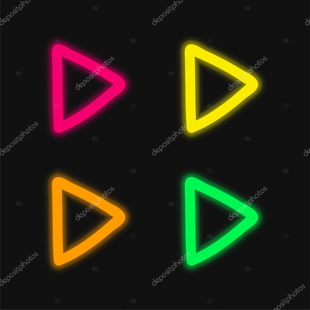Arrow Point Hand Drawn Outline Pointing To Right Direction four color glowing neon vector icon
