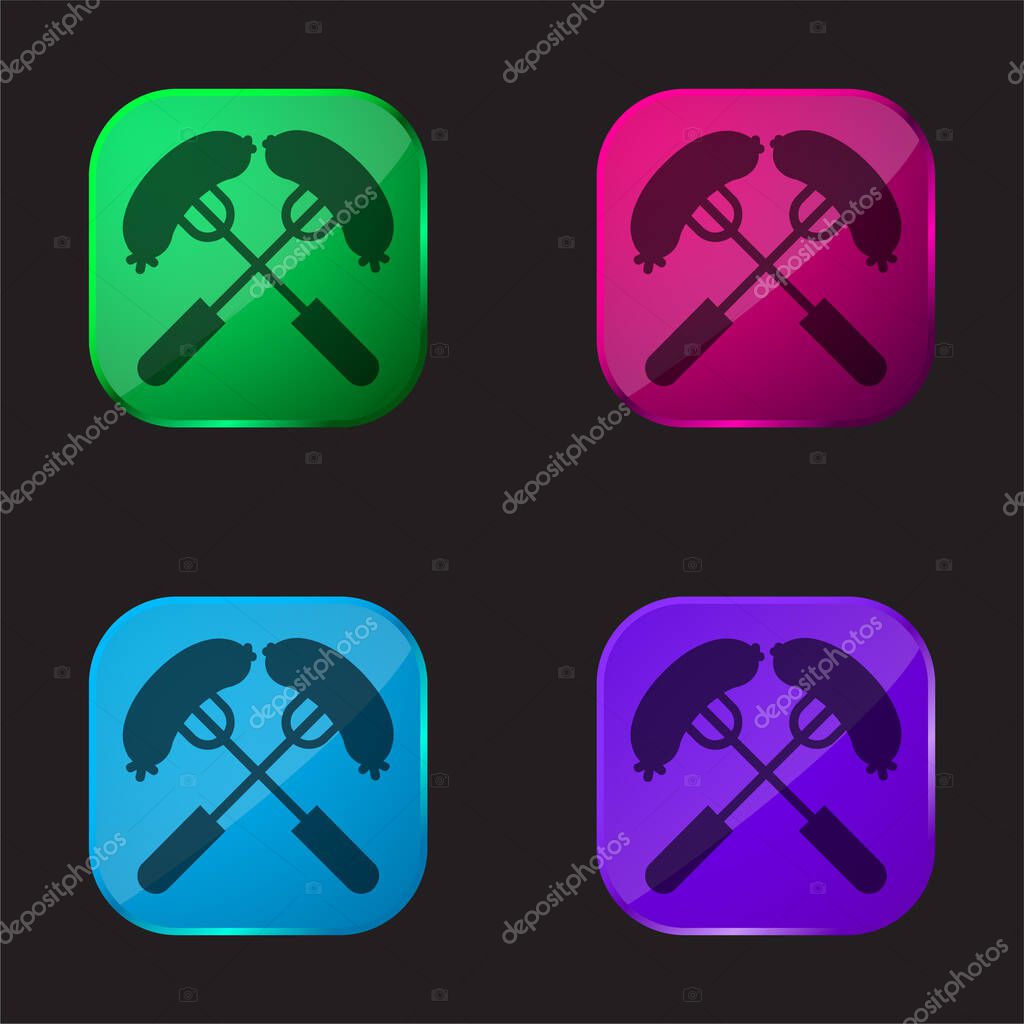 Barbecue four color glass button icon