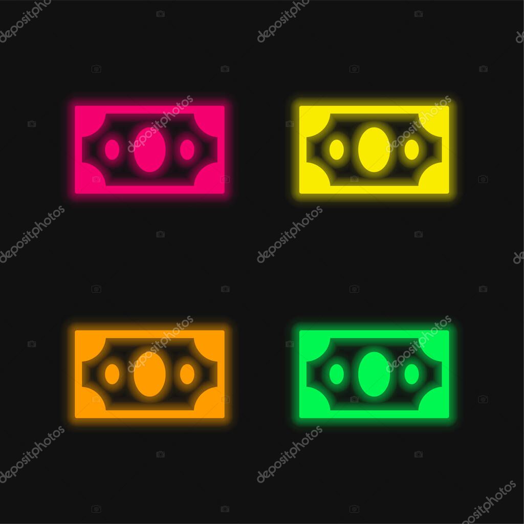 Big Paper Bill four color glowing neon vector icon