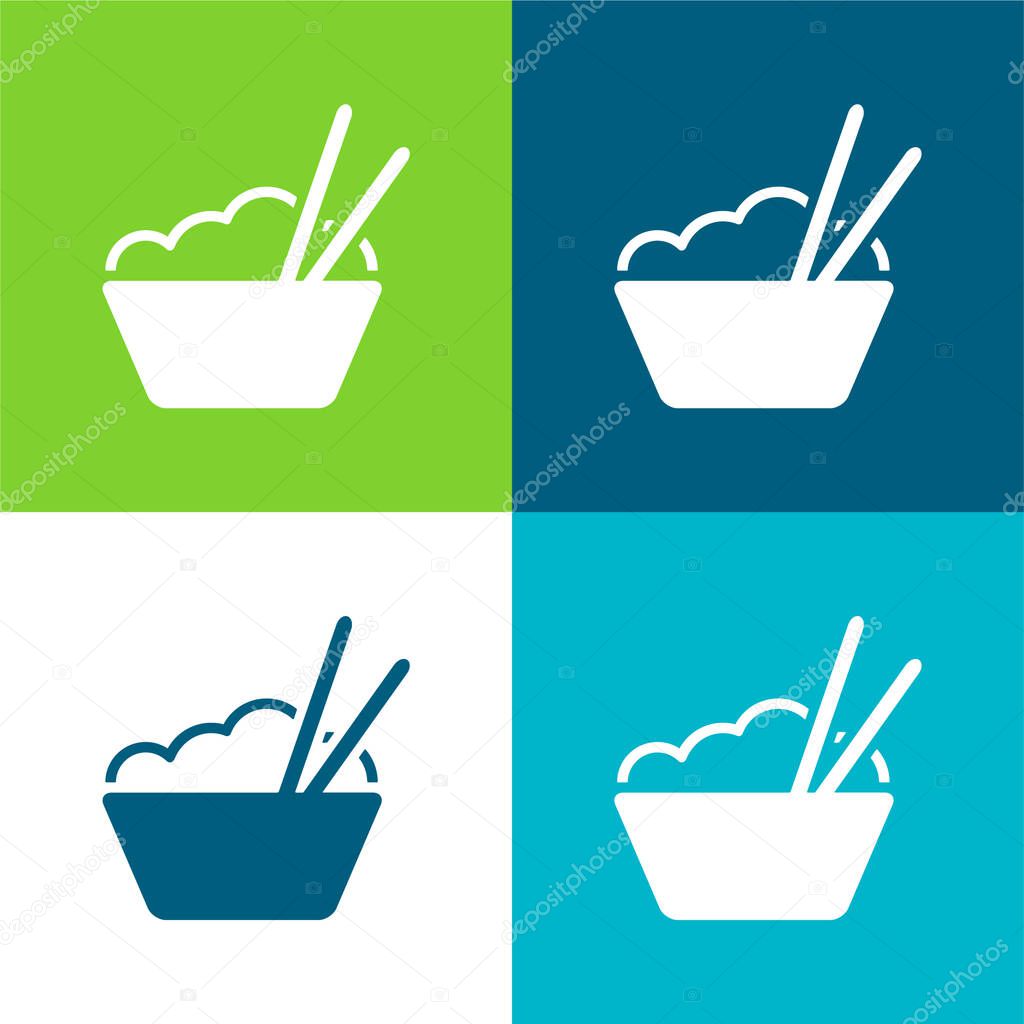 Bowl With Rice And Chopsticks Flat four color minimal icon set