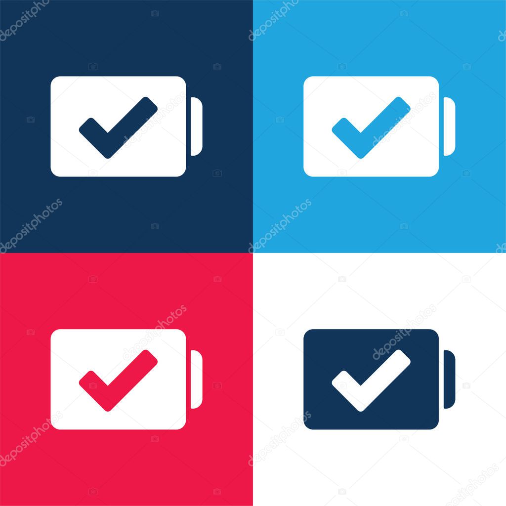 Battery With Verification Sign blue and red four color minimal icon set