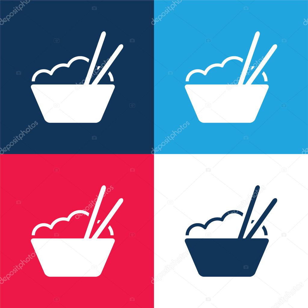 Bowl With Rice And Chopsticks blue and red four color minimal icon set