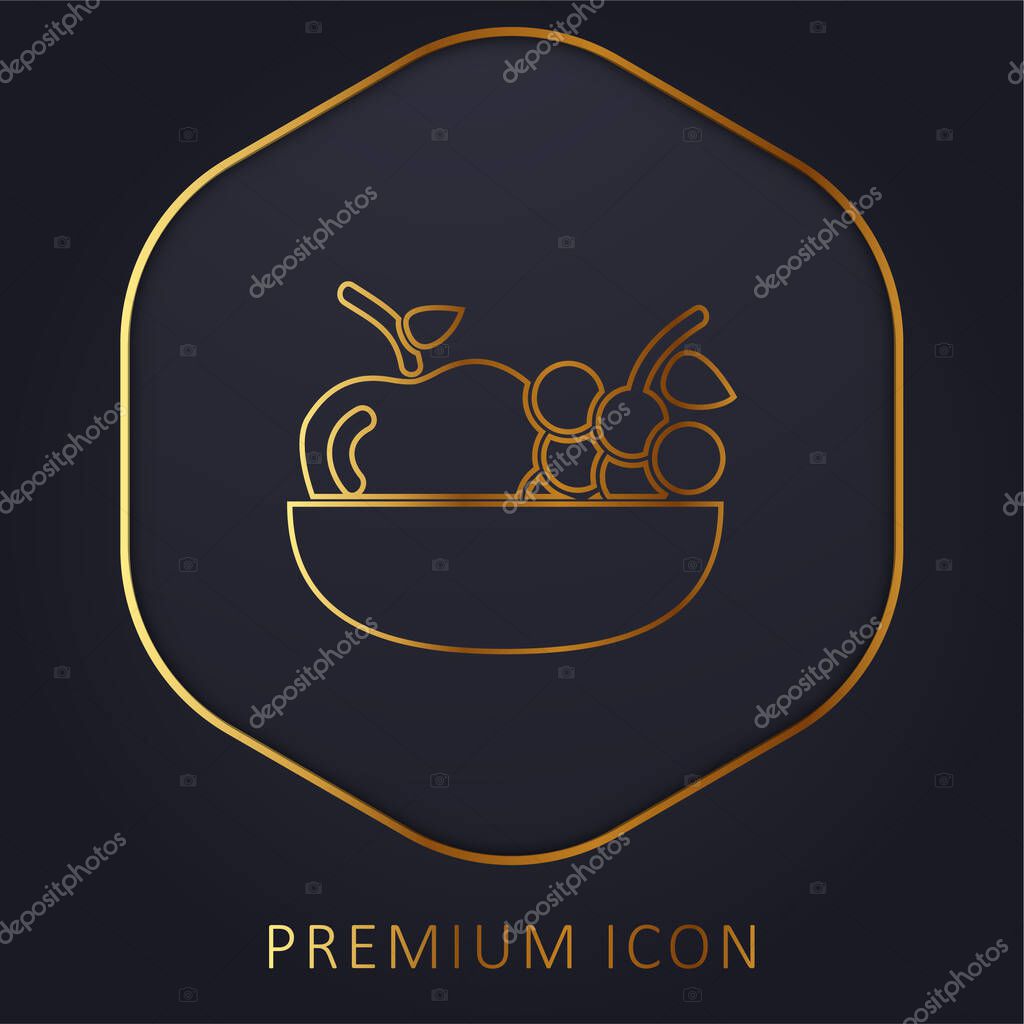 Apple And Grapes On A Bowl golden line premium logo or icon