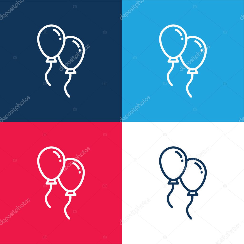 Balloons blue and red four color minimal icon set