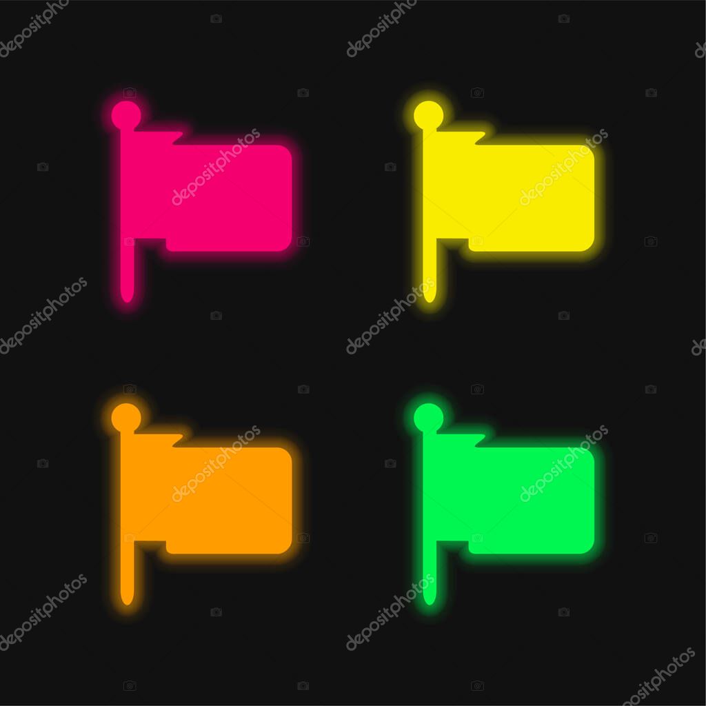 Black Folded Flag four color glowing neon vector icon