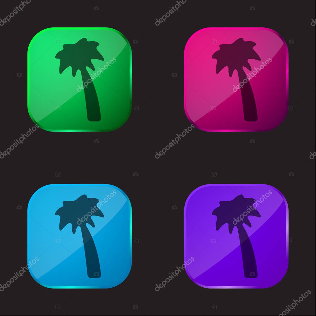 Black Palm Tree four color glass button icon