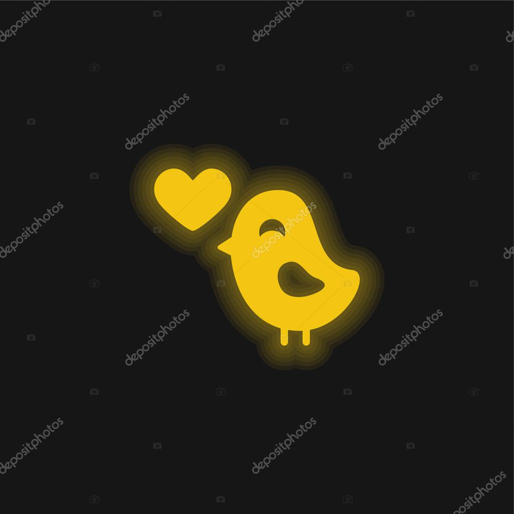 Bird In Love yellow glowing neon icon