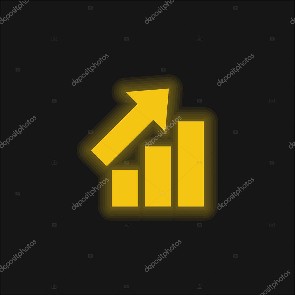 Bars Graphic With Ascendant Arrow yellow glowing neon icon