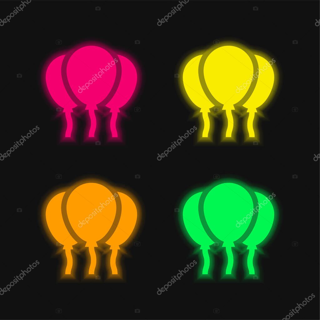 Balloons four color glowing neon vector icon